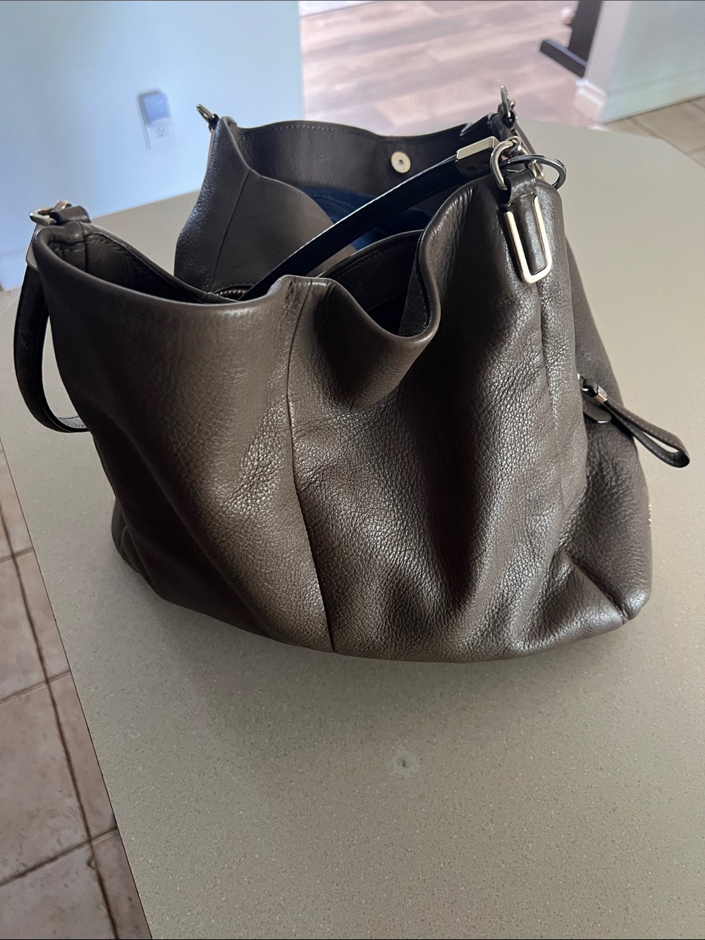 Coach Pebbled Leather Hobo Shoulder Bag - Dark Brown